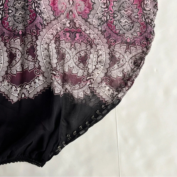 New Cache One Shoulder 100% Silk Embellished Top Paisley Print Size Small Beaded - Picture 7 of 16